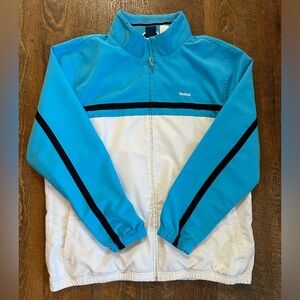 Reebok Vintage Blue White Black Stripe Wind Breaker Track Jacket Women Size XL